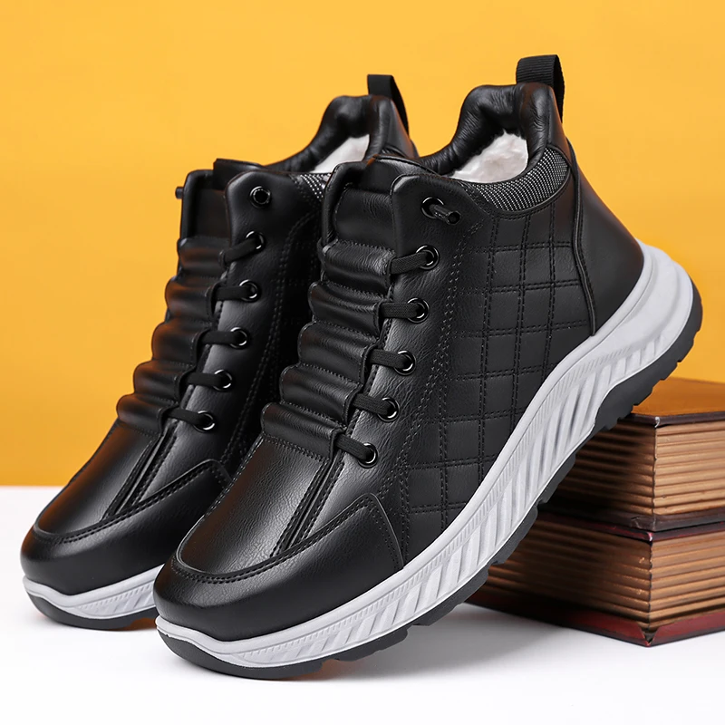 

Fashion Ankle Boots Autumn Winter Warm Fur Ankle Western Boots Lace Up Business Men's Loafers Comfortable Handmade cotton shoes