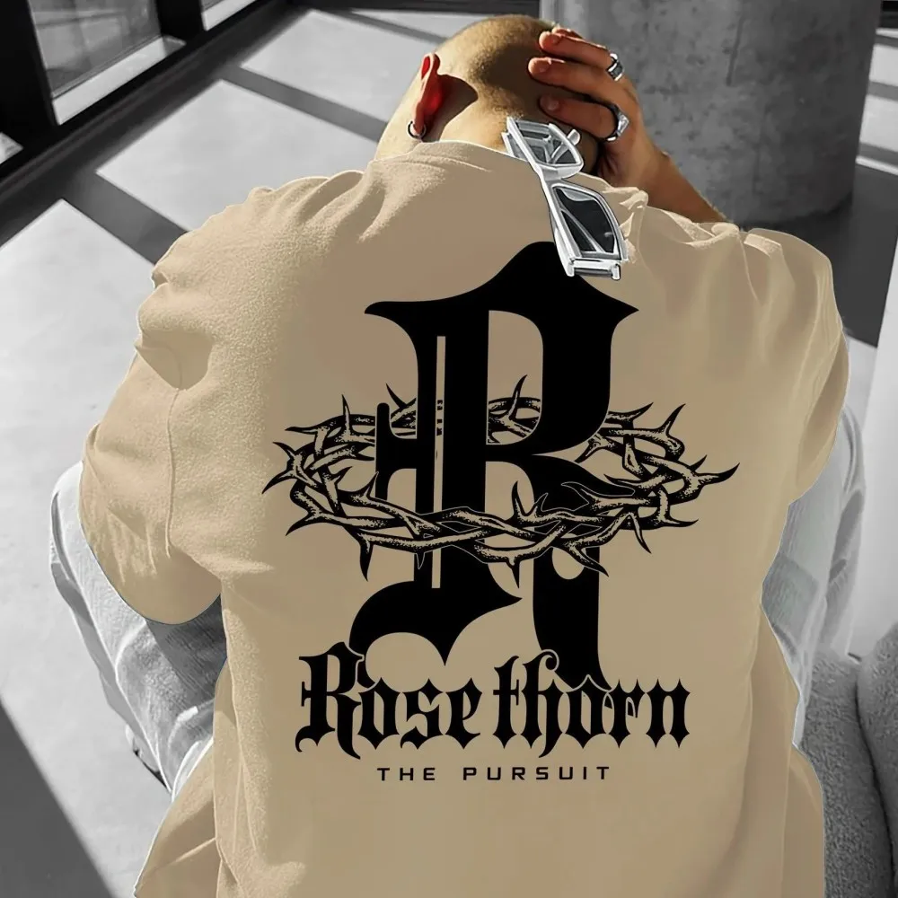 

New fashionable men's breathable round neck T-shirt made of soft polyester fabric with letter pattern printing for outdoor leisu