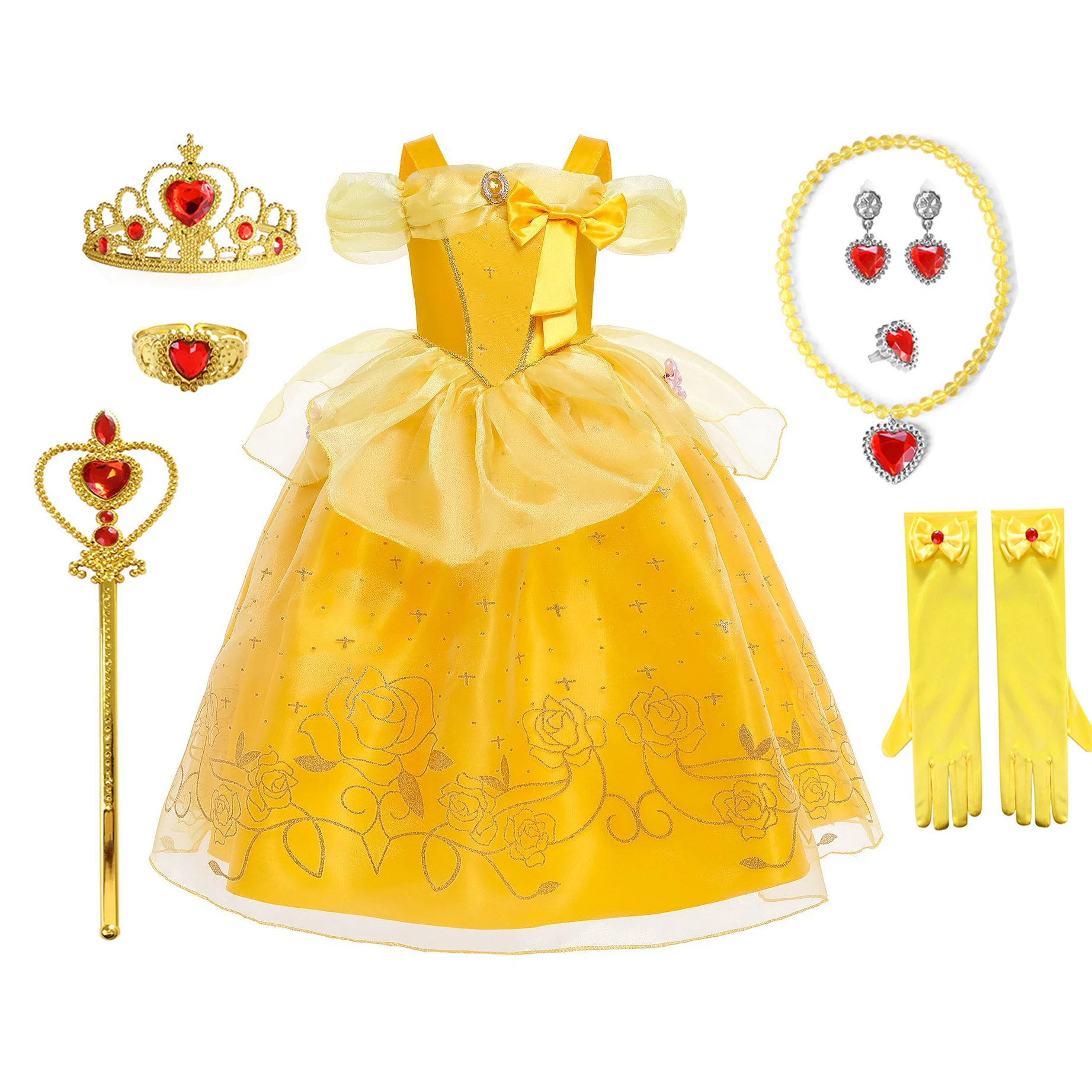 Elizabeth Fashion Little Girls Movie Beauty and the Beast Princess Bella Yellow Cosplay Halloween Dress