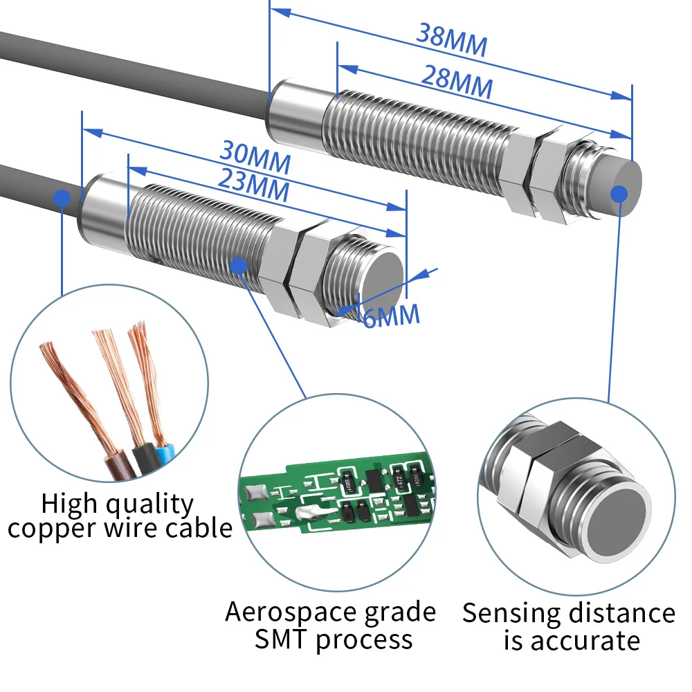 GTRIC Miniature Inductive Proximity Sensor Sensing Distance 1mm 2mm NPN PNP 10-30VDC Intelligent Small Metal Detection Switch