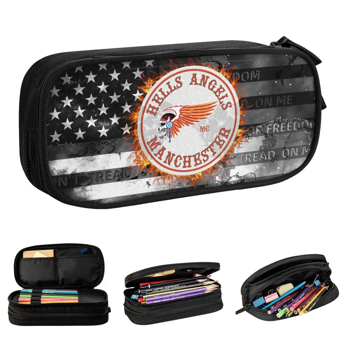 Hells Angels Motorcycle Club Pencil Cases Cute Pen Holder Bag for Student Large Storage School Supplies Gift Pencilcases