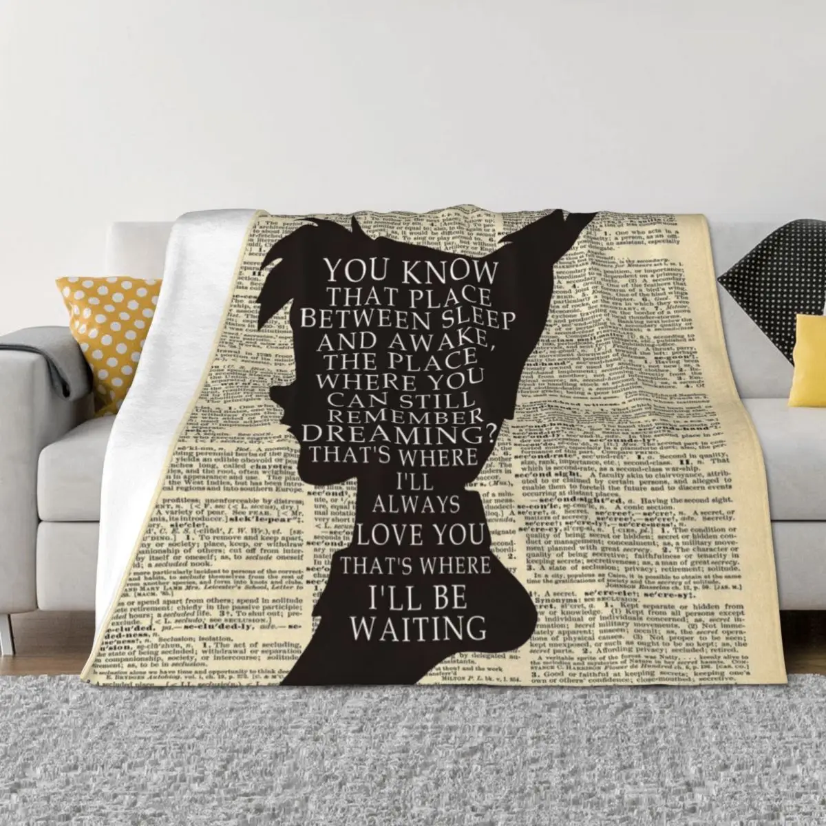 

Peter Pan Over Vintage Dictionary Page - That Place Throw Blanket Beach Retros halloween Decorative Sofa Blankets