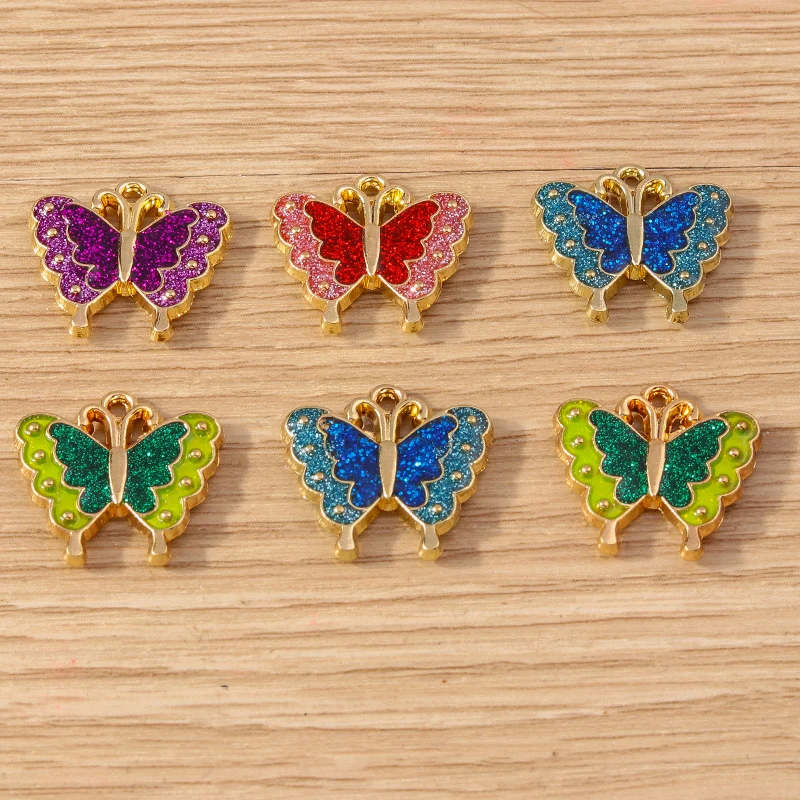 10pcs 17x17mm Cute Colorful Animal Flying Butterfly Charms Pendants for Jewelry Making Drop Earrings Bracelets Necklace DIY Gift