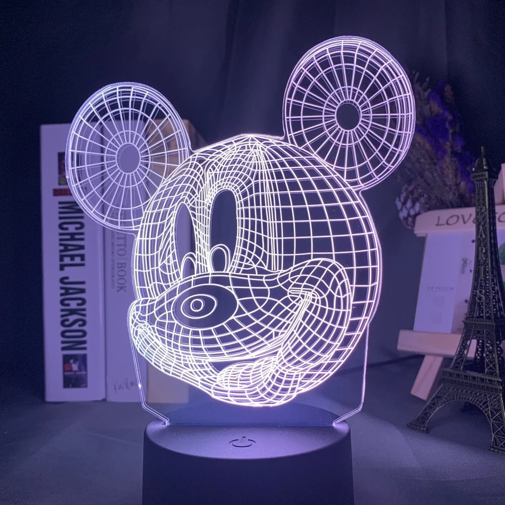 Disney Cartoon 3D Night Light Minnie Mickey Mouse Acrylic Touch 3D illusion Lamp Bedroom Decorative Table Lamp Child Toys Gifts