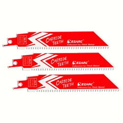 EZARC Carbide Reciprocating Saw Blades Endurance for Thick Metal, Cast Iron, Alloy Steel, R678HM/ R978HM 6-Inch/9-Inch 8TPI