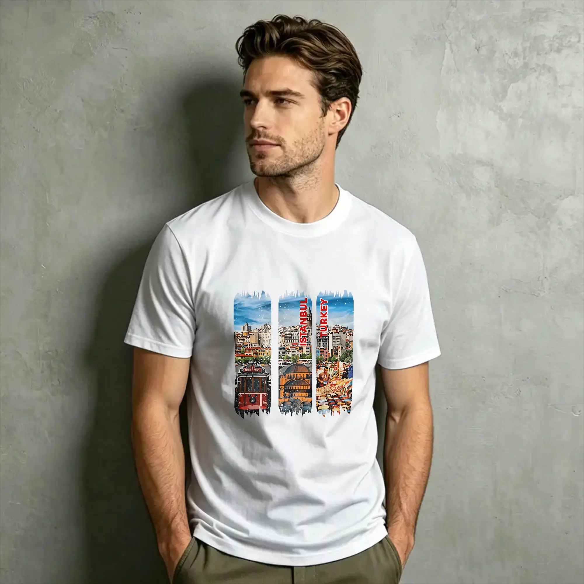 Turkey Istanbul Urban Landscape T-Shirts Men  Vintage Cotton Tee Shirt Round Neck Short Sleeve T Shirt Unique Clothes