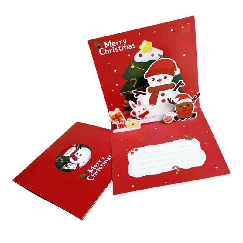 Stylish Christmas Celebration Cards Elegant 3D Popup Christmas Greeting Paper Card with Snowman and Bear Figurines Dropship