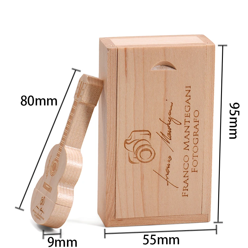 Деревянный флэш-накопитель для гитары USB 3.0, 128 ГБ, бесплатный индивидуальный логотип, 64 ГБ, высокоскоростной флэш-накопитель, 32 ГБ, креативный подарок, U-диск, 16 ГБ