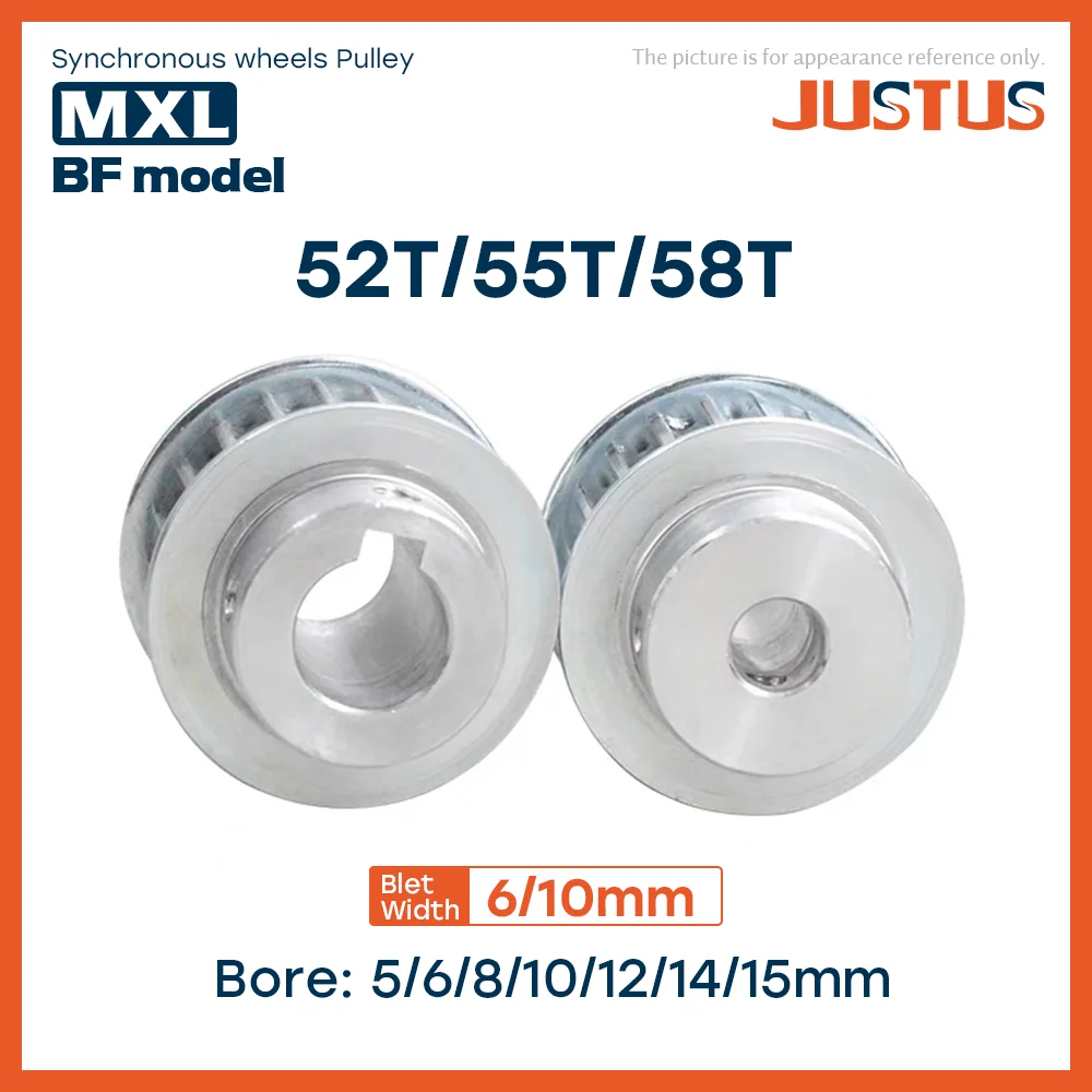 

BF Type 52T/55T/58Teeth MXL Timing Pulley Bore 5/6/6.35/8/10/12/14/15mm for 6/10mm Width Belt Used In Linear Pulley