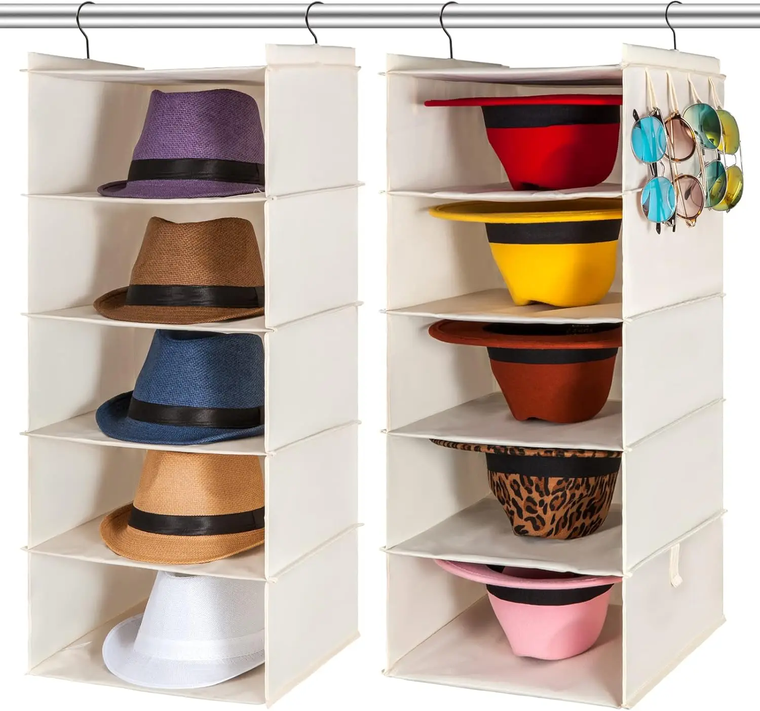 

Hat Rack with 10 Shelves for Closet Organizer, Holds Fedora Panama Trilby Cowboy Straw Caps, Easy Install Beige