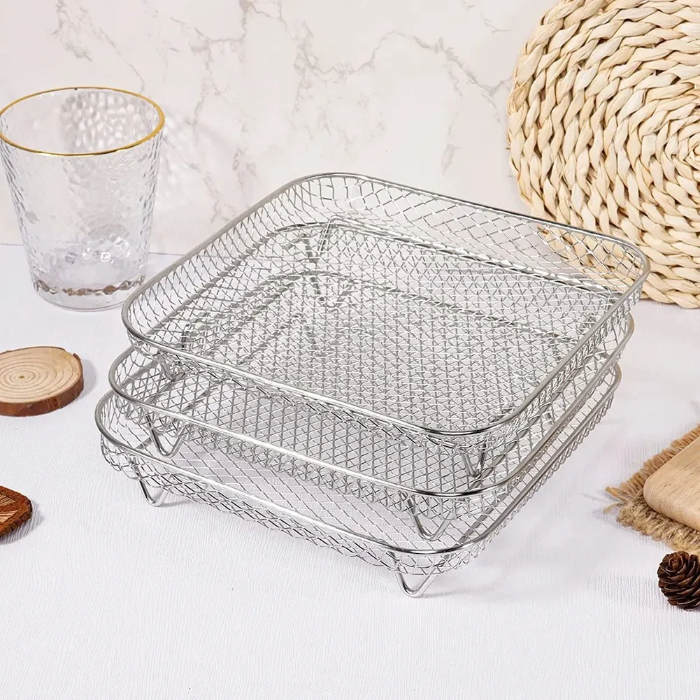A78E-Three-Tier Air Fryer Grilling Rack Stainless Steel Airfryer Tool Baking Tray Roasting Cooking Rack Air Fryers