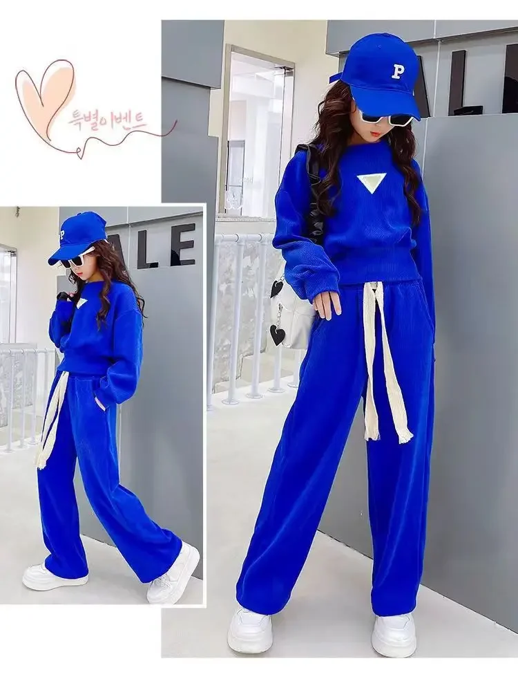 Teenage 2024 Girls Clothes Sets Autumn Kids Long Sleeve Sweatshirt + Wide Leg Pants 2PCS Children Clothing Suits 8 10 12 14 Year