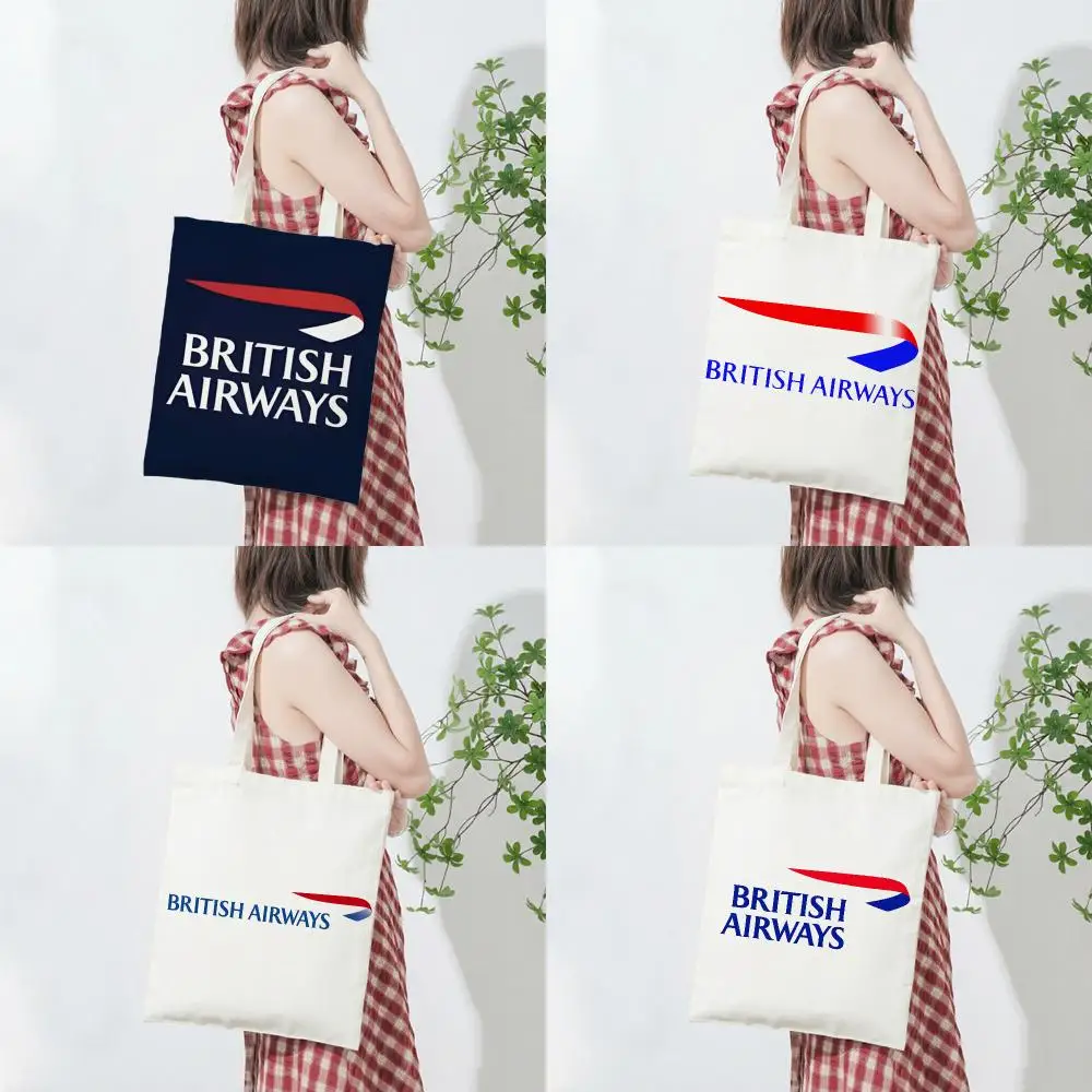 airline aviation logo B-British Airways Storage Bags Lightweight Printed Canvas Bag Portable Daily Shopping Shoulder Bag