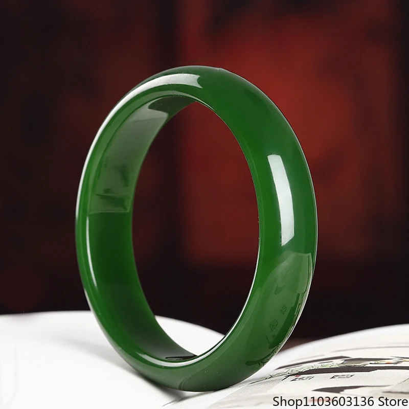 

Natural Jasper Spinach Green Jade Flat Bracelet for Women's Simple and Versatile Bracelet Jewelry