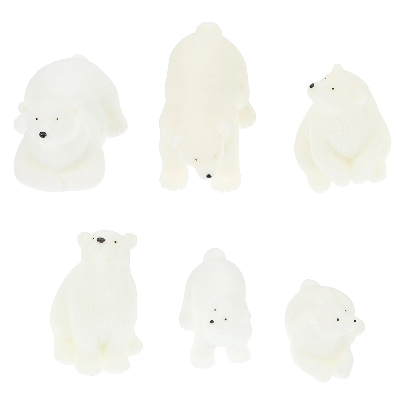 6 Pcs Ornaments Animal Figurine Polar Bear Models Miniature Car Decor Resin Simulation Arctic Adorn