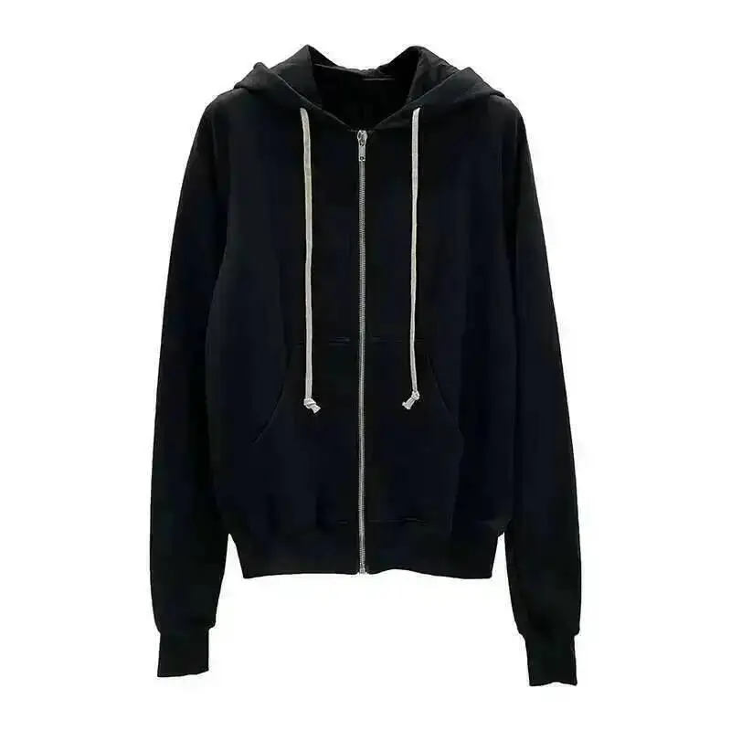 HKSH Spring New Men's Tide Punk Dark Hoodie Classic Black Coat Zipper Cardigan Hooded Long Sleeve Sweater Chic Sweatshirt HK0794 — zdjęcie 2