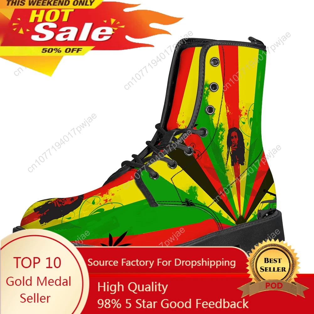 

Haiti Flag Print High Top Winter Men Harajuku Singer Reggae Boots Leather Footwear Mid-calf Booties Unisex Casual Shoes