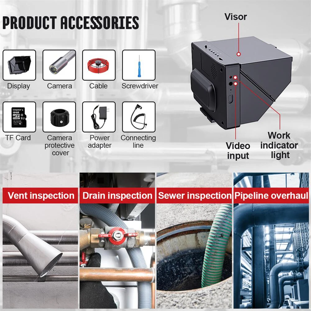 New 23mm lens 30m endoscope pipe inspection camera,16GB TF Card DVR IP68  Sewer Pipeline Industrial Endoscope With LED light