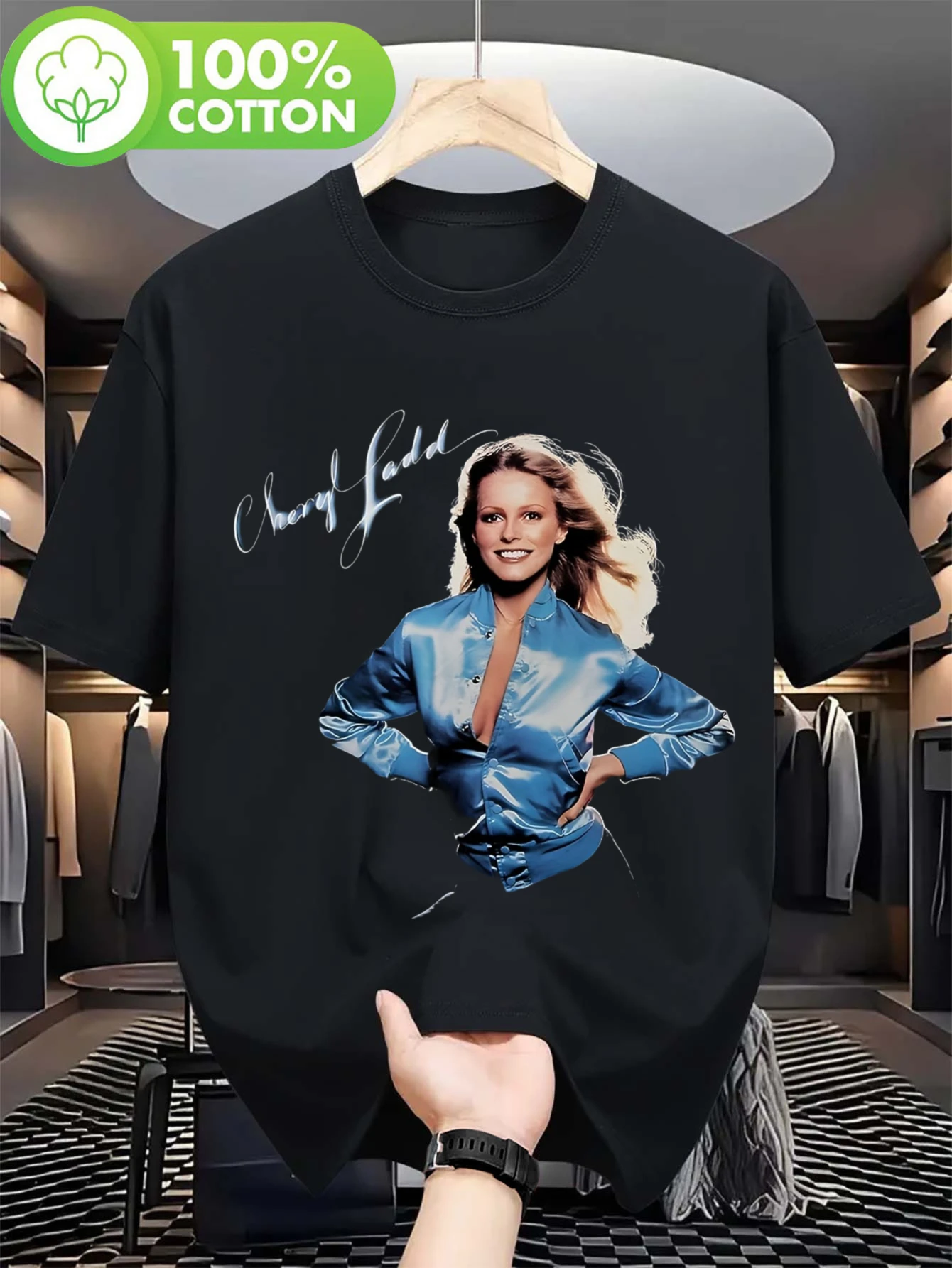 Men's Oversized Retro Cherie Ladd Classic Album Signed T-Shirt -Soft Crew Neck Casual T-Shirt in the Style of an Iconic  Singer