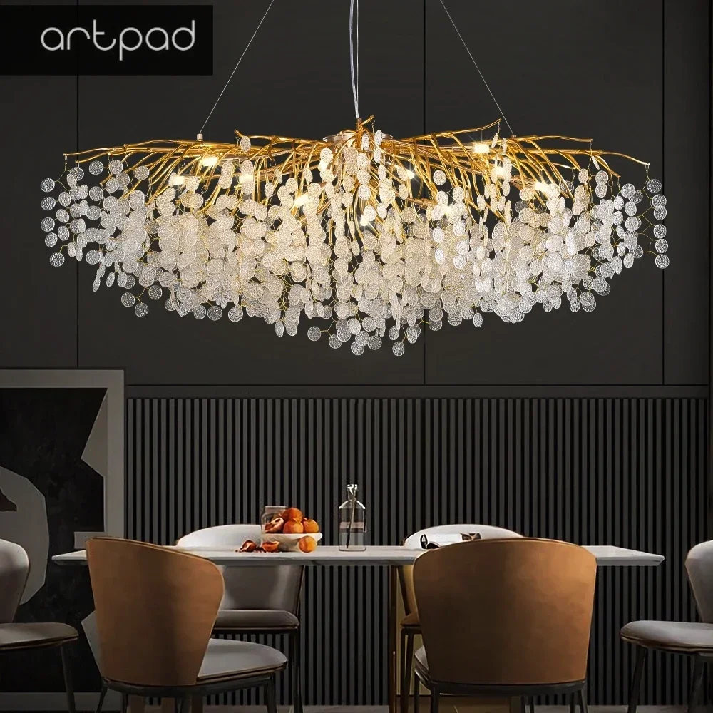 

Artpad Modern Luxury Long Crystal Chandelier Chandeliers Gold Hanging Pendant Light Fixture for Kitchen Island Living Room