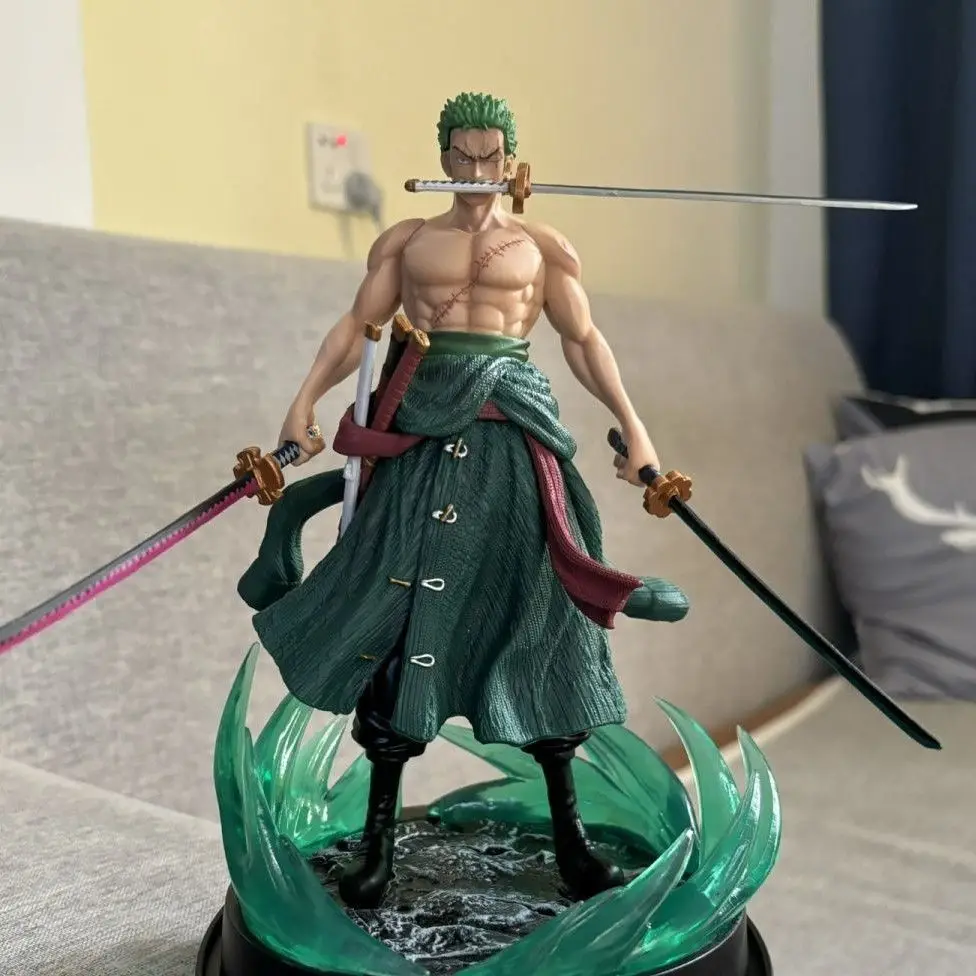 One Piece Roronoa Zoro Three Swords Style Dual Head Sculpture GK Statue 24cm Anime Figure Collectible Model
