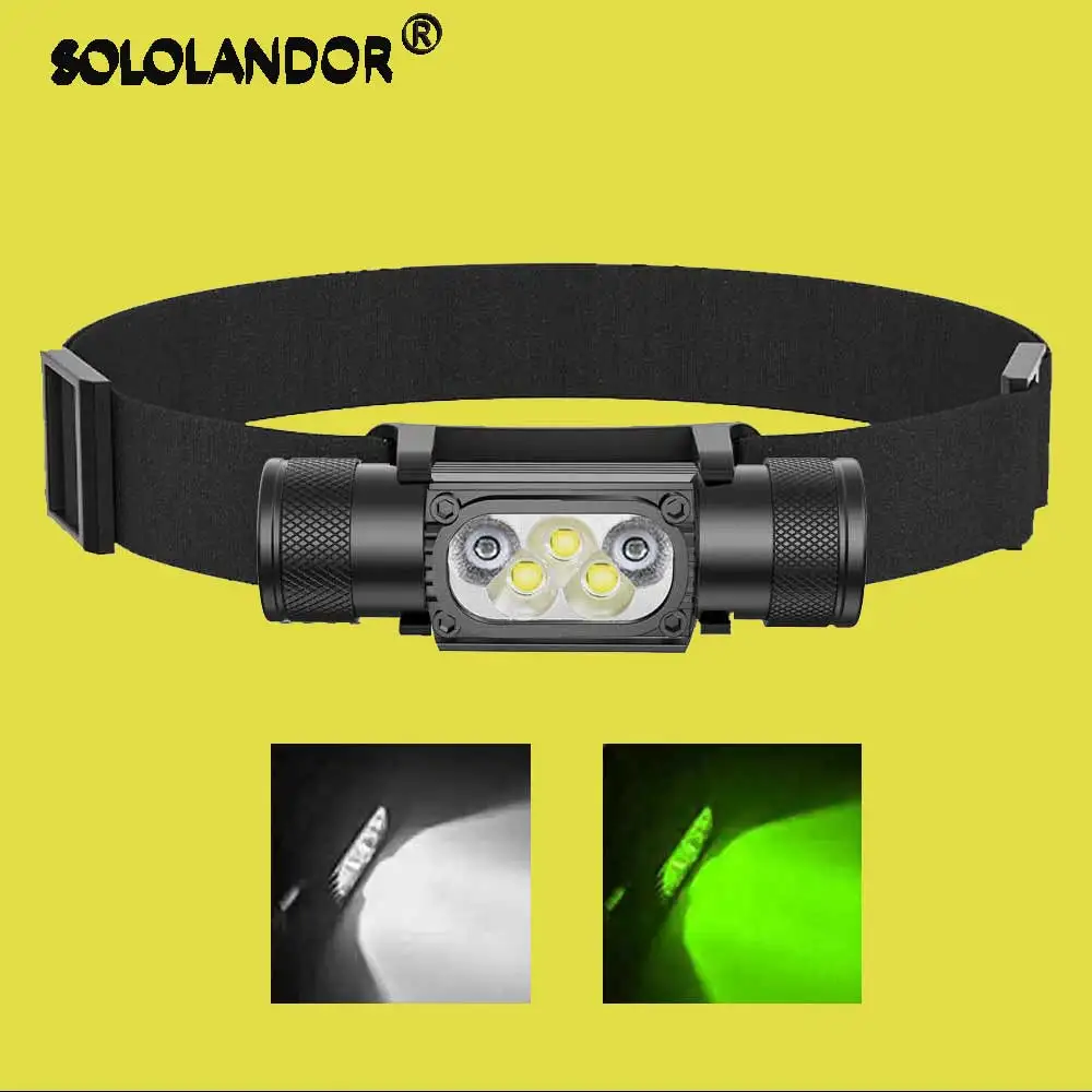 

LED Headlamp High Power White Green Memory Headlight 18650 Rechargeable USB Type-C Torch Camping Hunting Flashlight Lamp