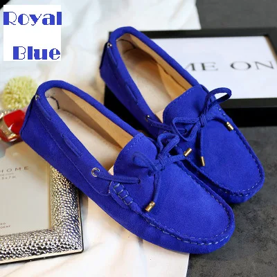 Cow leather womens shoes suede flats bow tie moccasins big size casual shoes size34-44