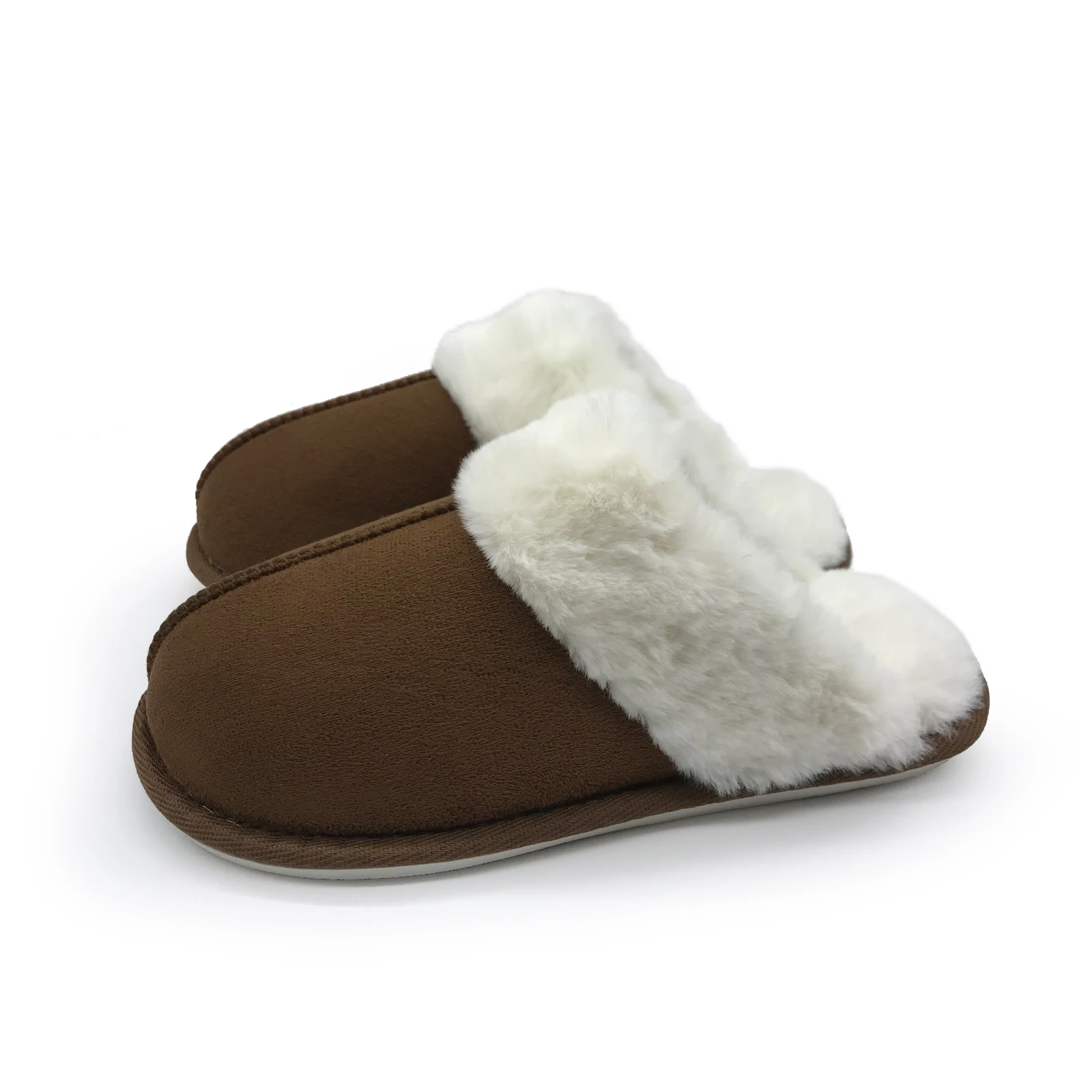 Winterliche minimalistische warme und dicke weiße Plüsch-Hausschuhe für Damen – Detail 3