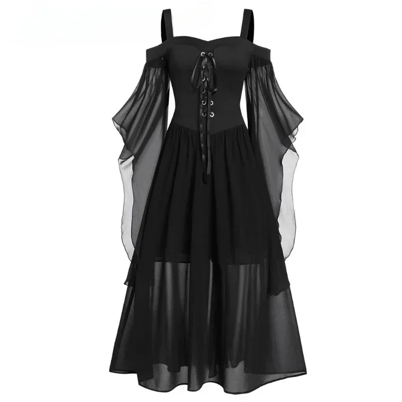 New Medieval Witch Dress for Women Halloween Carnival Women Plus Size Cold Shoulder Butterfly Sleeve Halloween Gothic Dress - view 2