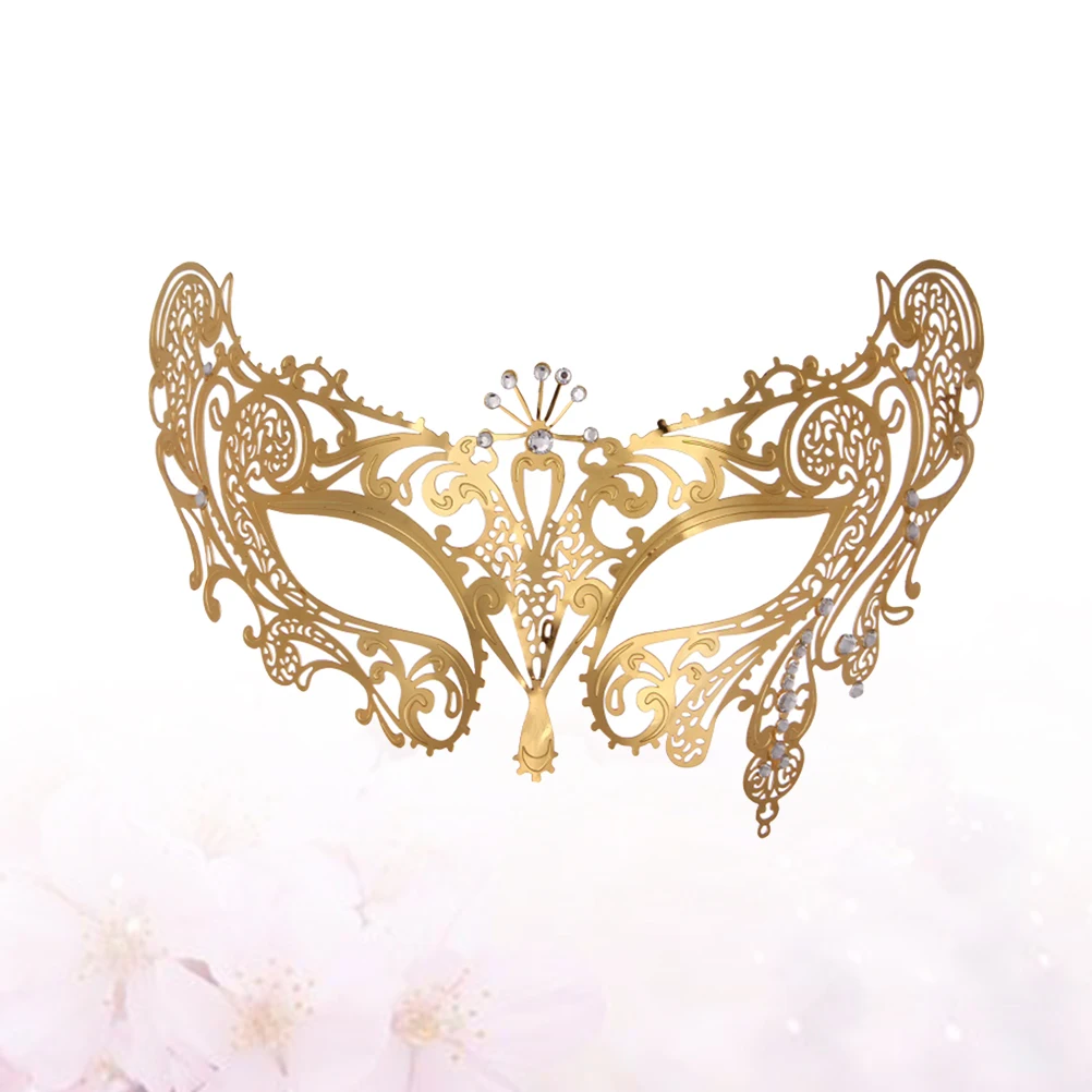 

Half Mask Rhinestone Metal Mask for Masquerade Carnival Fancy Dress Performance Cosplay Costume Accessory (Golden