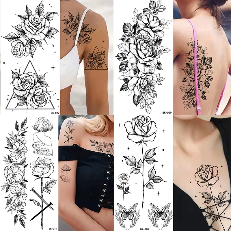 

Rose Flower Temporary Tattoos Stickers Blossom Flase Tattoos for Body Apart Leg Arms Neck Back Flower Skin Tattoos Removable