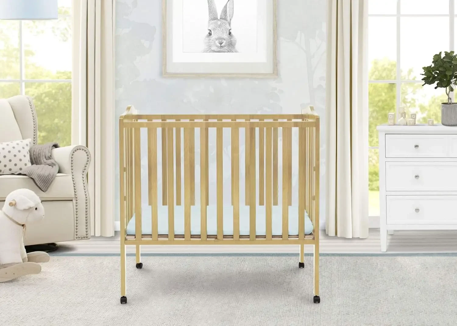 Folding Portable Mini Baby Crib with 1.5-inch Mattress - Greenguard Gold Certified, Natural