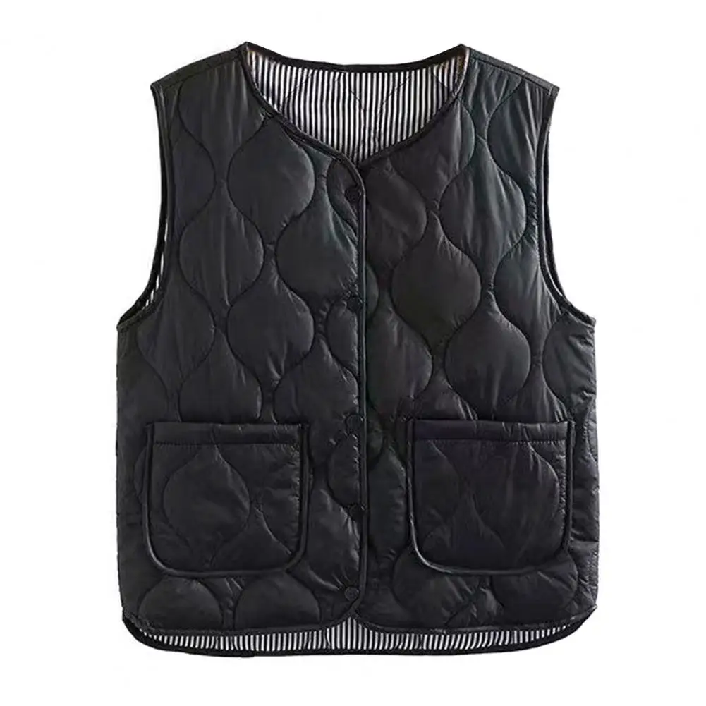 Women Short Vest Women's Winter Layering Vest Coat with Storage Bag Thin Padded Press Button Closure V Neck Sleeveless for Cold