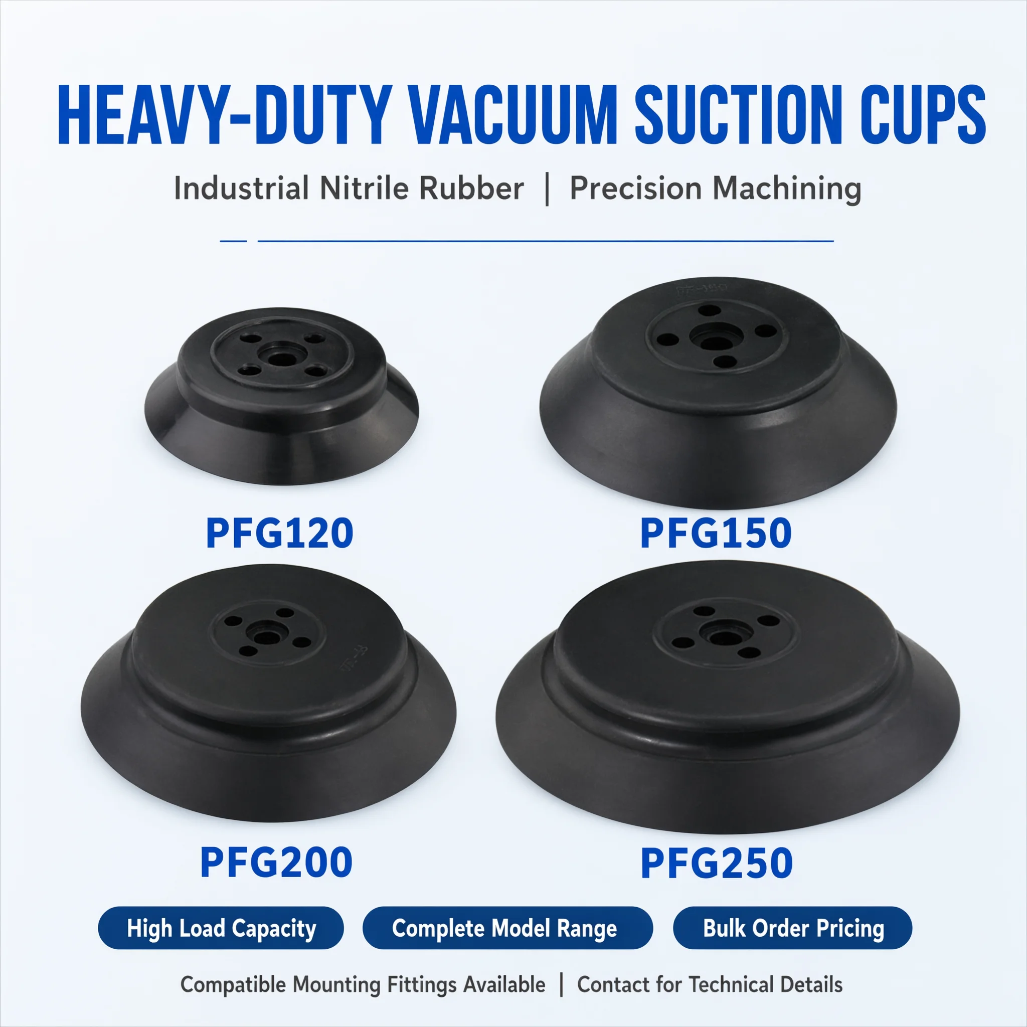 PFG Heavy Duty Vacuum Suction Cup PFG 120 150 200 250 Industrial Flat Rubber Pad Silicone NBR for Robot Manipulator EOAT