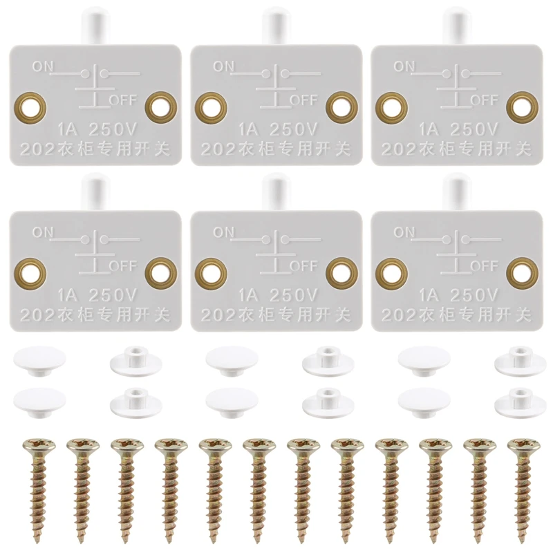 A47U 6Pcs Door Led Switch for Closet Light,Normally Closed Cabinet Electrical Lamp Switches,for Closet Pantry Cabinet White