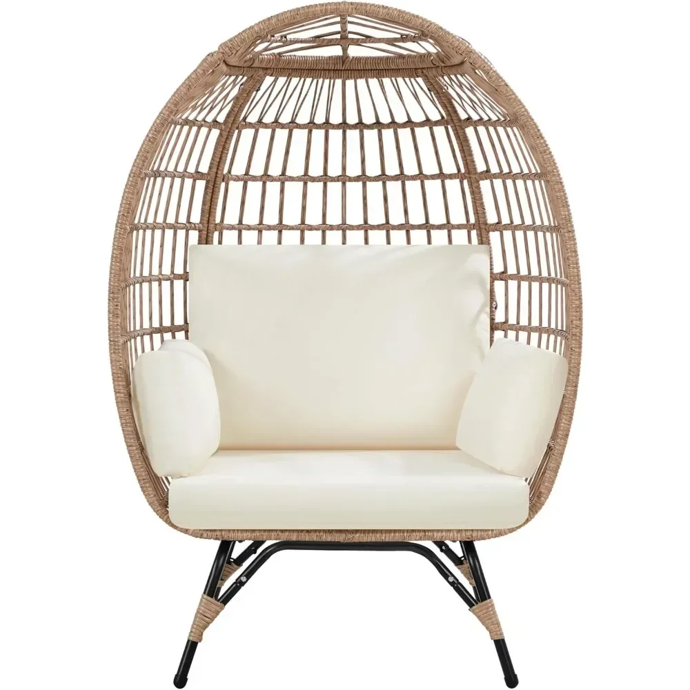 

Egg Chair, Indoor/Outdoor PE Rattan Egg Basket Lounge Chair w/ 4 Cushions Oversized w/Metal Frame Stand, Rattan Egg Chair