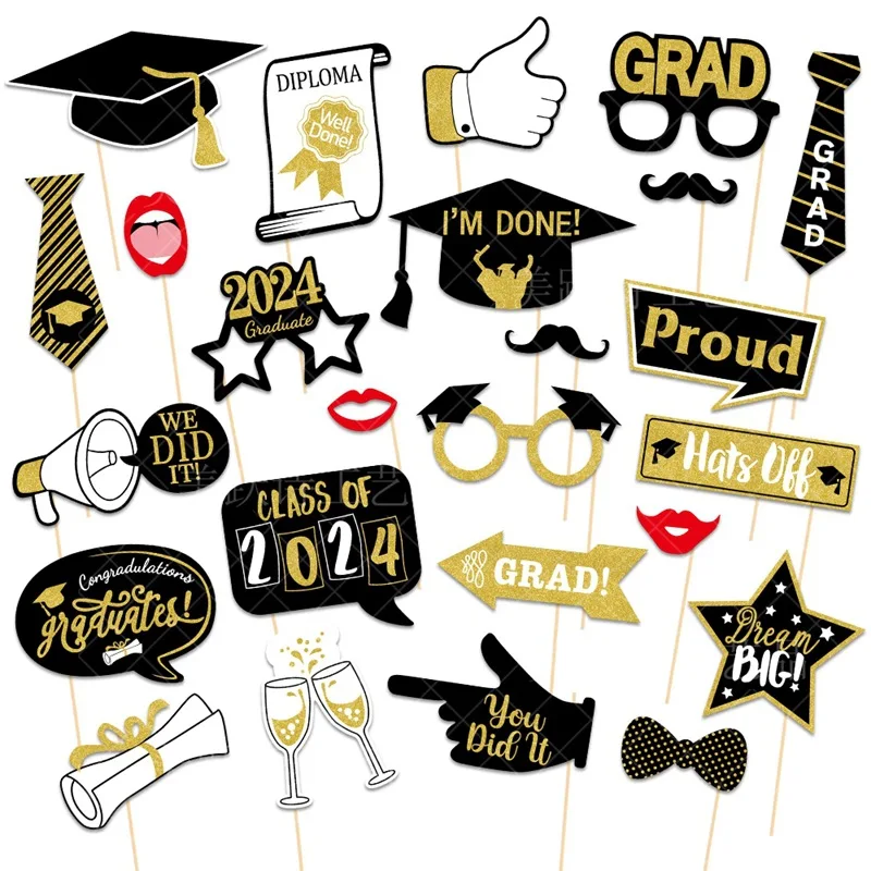 2024 Graduation Season Party Funny Photo Booth Props Happy Graduation Alumni Association Party Photo Props DIY Decorative Suppli