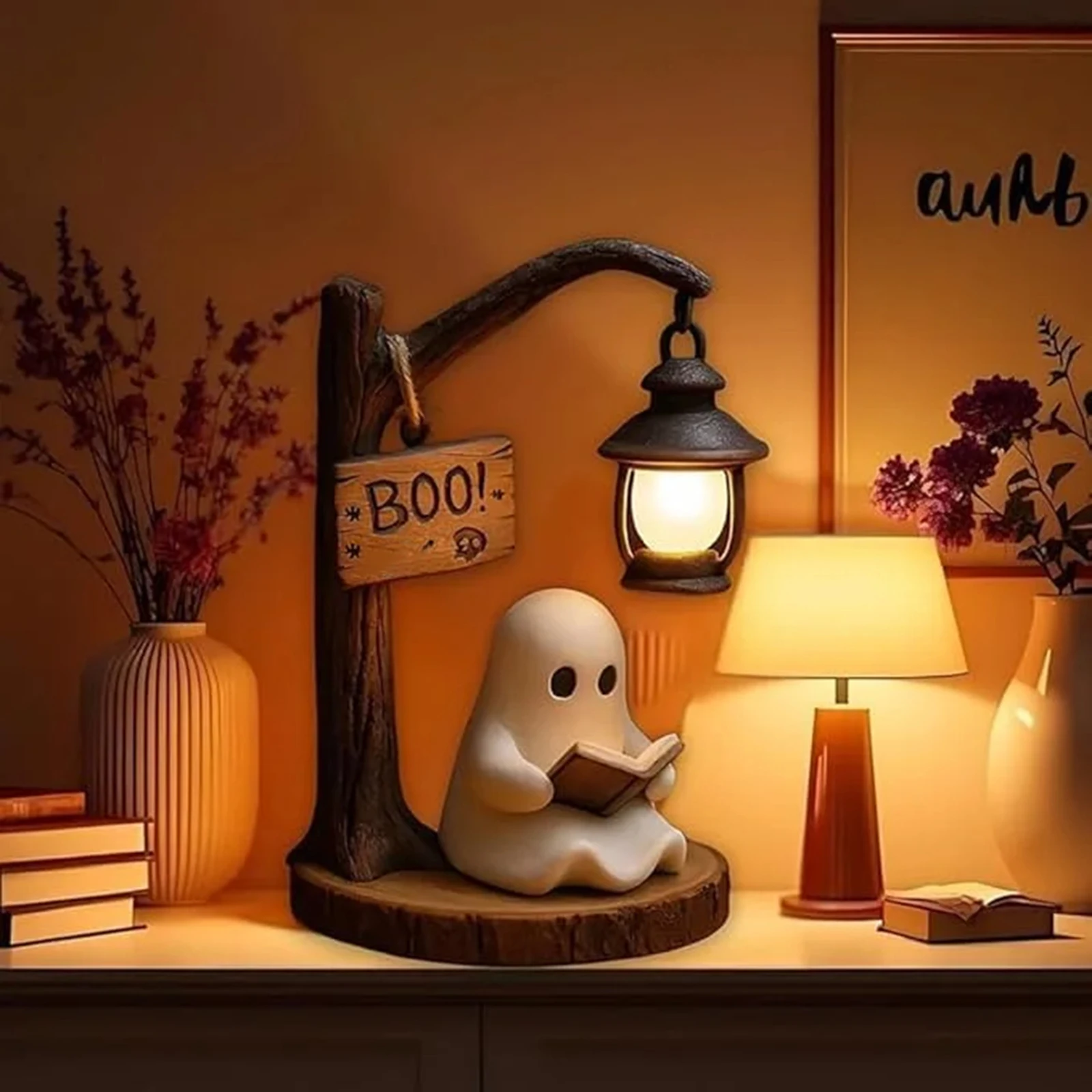 

Cute Ghost Reading Lantern - Boo3D Resin Halloween Ghost Night Light Ghost Warmth Light