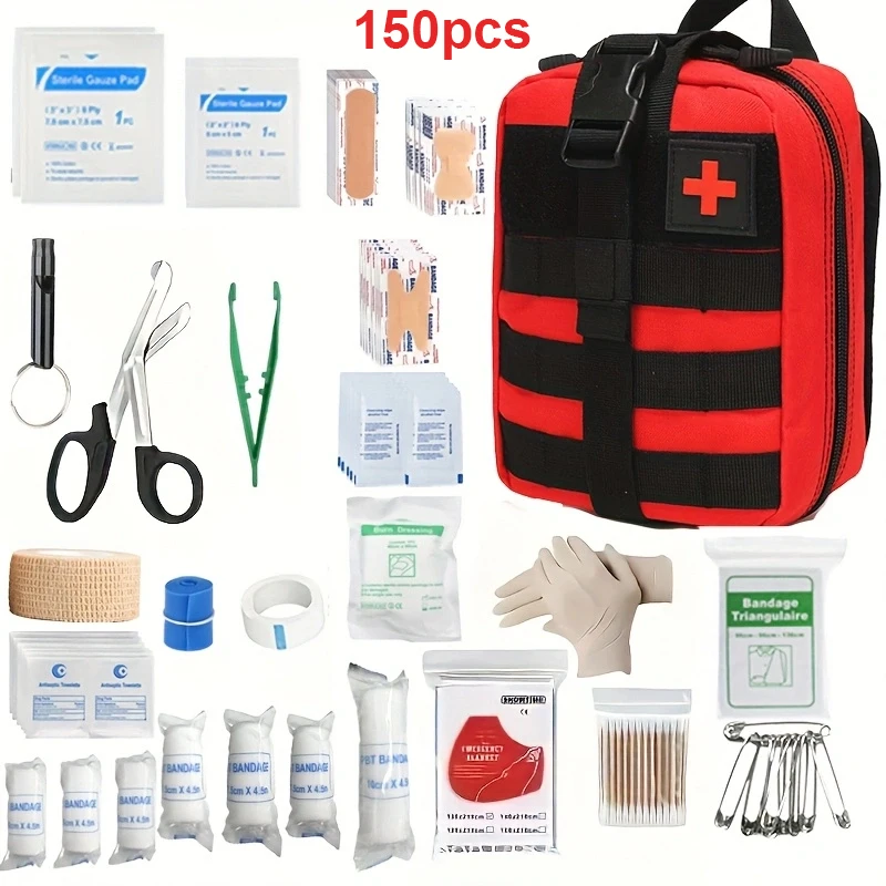 

150pcs Portable First Aid Kit For Outdoor Adventures, Hiking, Car Traveling, And Camping (First Aid Kit Does Not Include Medicat