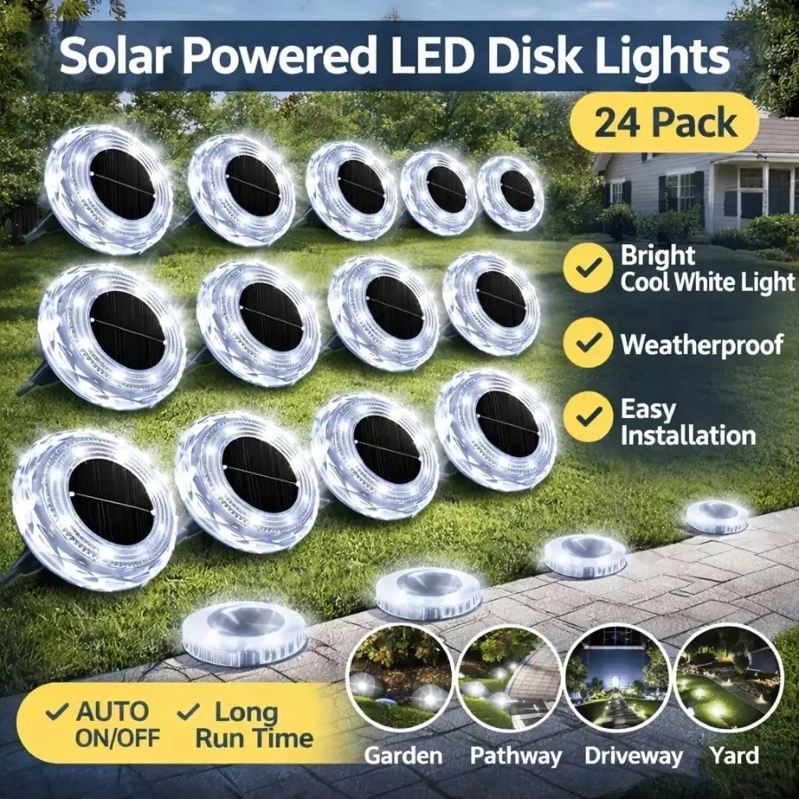 24PCS Solar Small Diamond Underground Lamp, High-Brightness Solar Disc Underground Lamp, Automatic Brightness Sensing Function, IP44, Suitable for Terraces, Paths, Sidewalks, Driveways