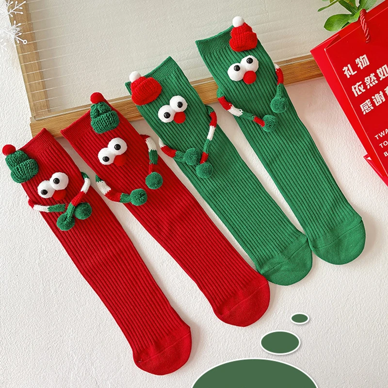 Funny Autumn Winter Santa Socks Cartoon Cute Red / Green Couple Mid-calf Socks Woman Children's Stacking Socks Fun Holiday Gifts