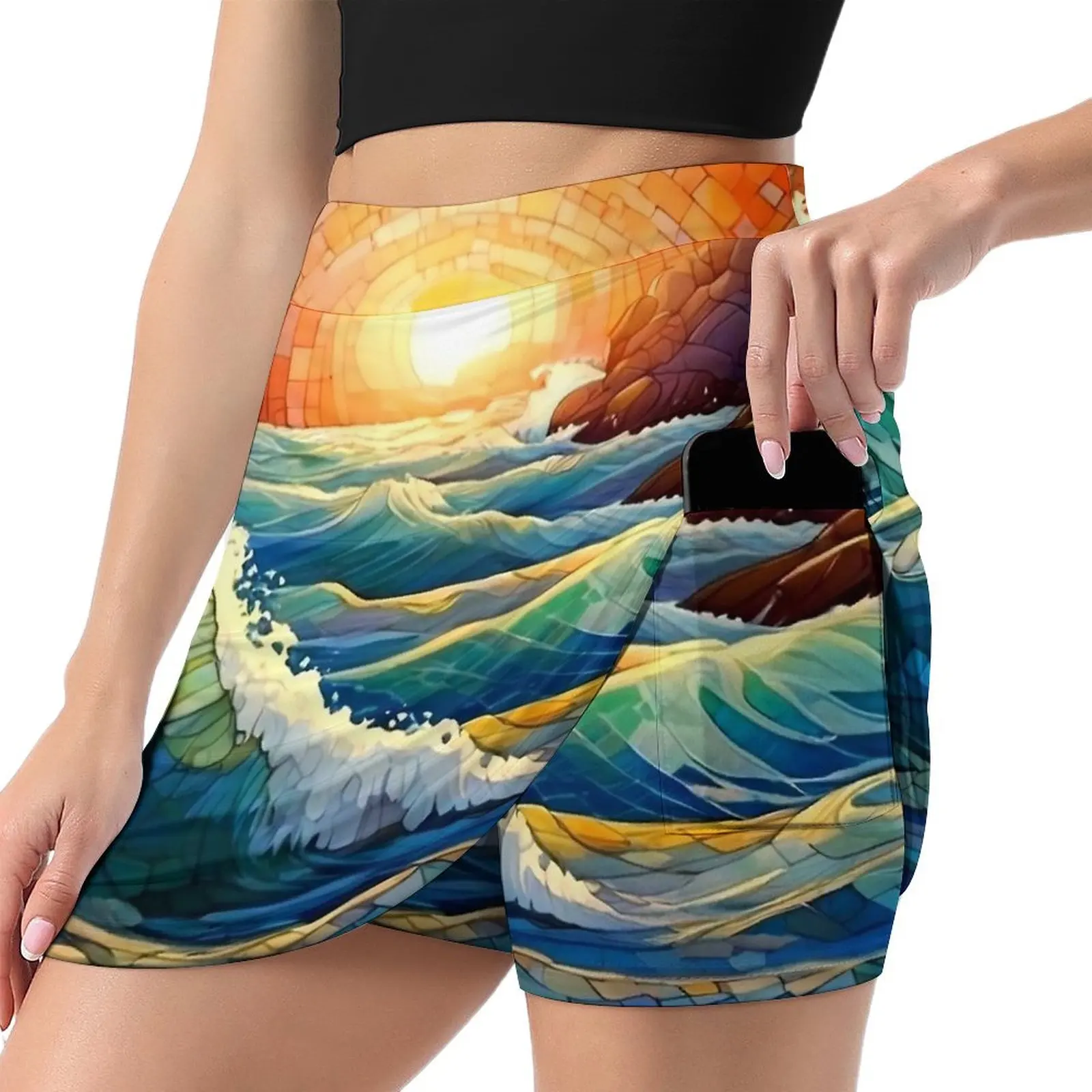 Colorful Mosaic Wave Skirt  Y2K Casual Skirts Ladies Kawaii Mini Skirt Custom Clothes Gift Idea