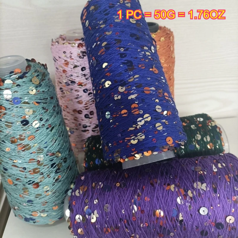 1PC 50g Glitter Fancy Yarn Sequin Crochet Yarn For Sweater Hat Bag Craft DIY Needlework New Soft Hand Woven Knitting Cotton Yarn