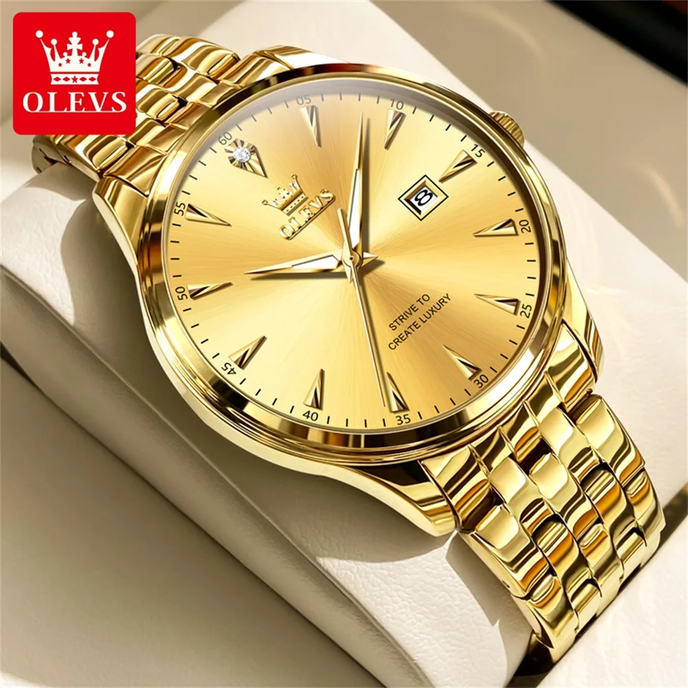 OLEVS Luxury Brand Men\'s Quartz Watches Waterproof Gold Stainless Steel Watch for Men Week Calendar Luminous Male Wristwatch