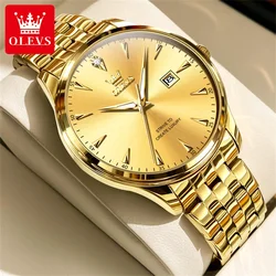 OLEVS Luxury Brand Men's Quartz Watches Waterproof Gold Stainless Steel Watch for Men Week Calendar Luminous Male Wristwatch