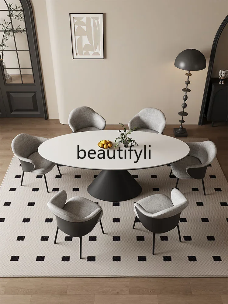 

Art rock slab dining table oval living room table high-end marble dining table