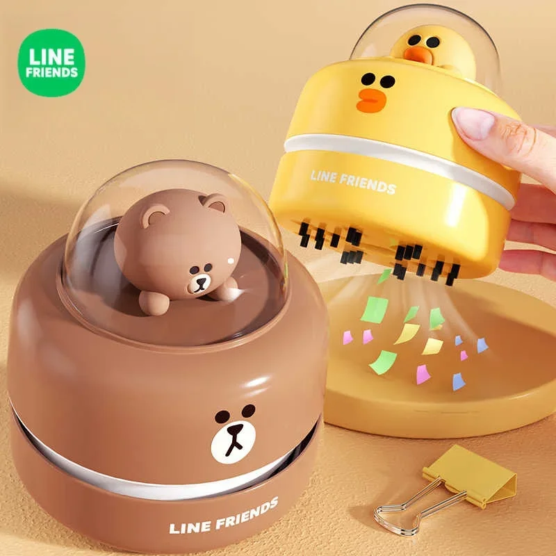 Brown Mini Electric Desktop Vacuum Cleaner Line Friends Portable High Suction Pencil Confetti Cleaner Decorative Ornament Gift