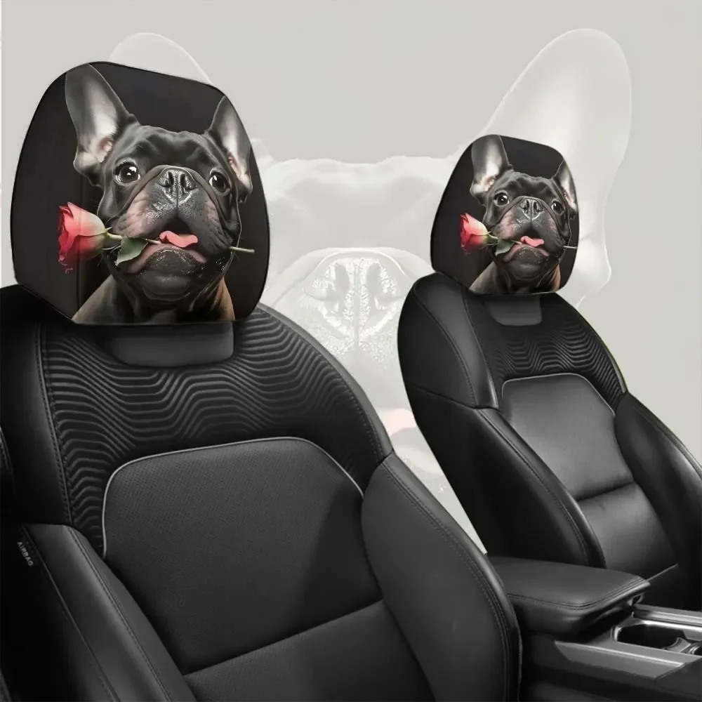 2PCS French Bulldog Car Headrest Covers Washable Head Rest Covers for Cars Relieve Driving Fatigue & Protect Seat from Wear