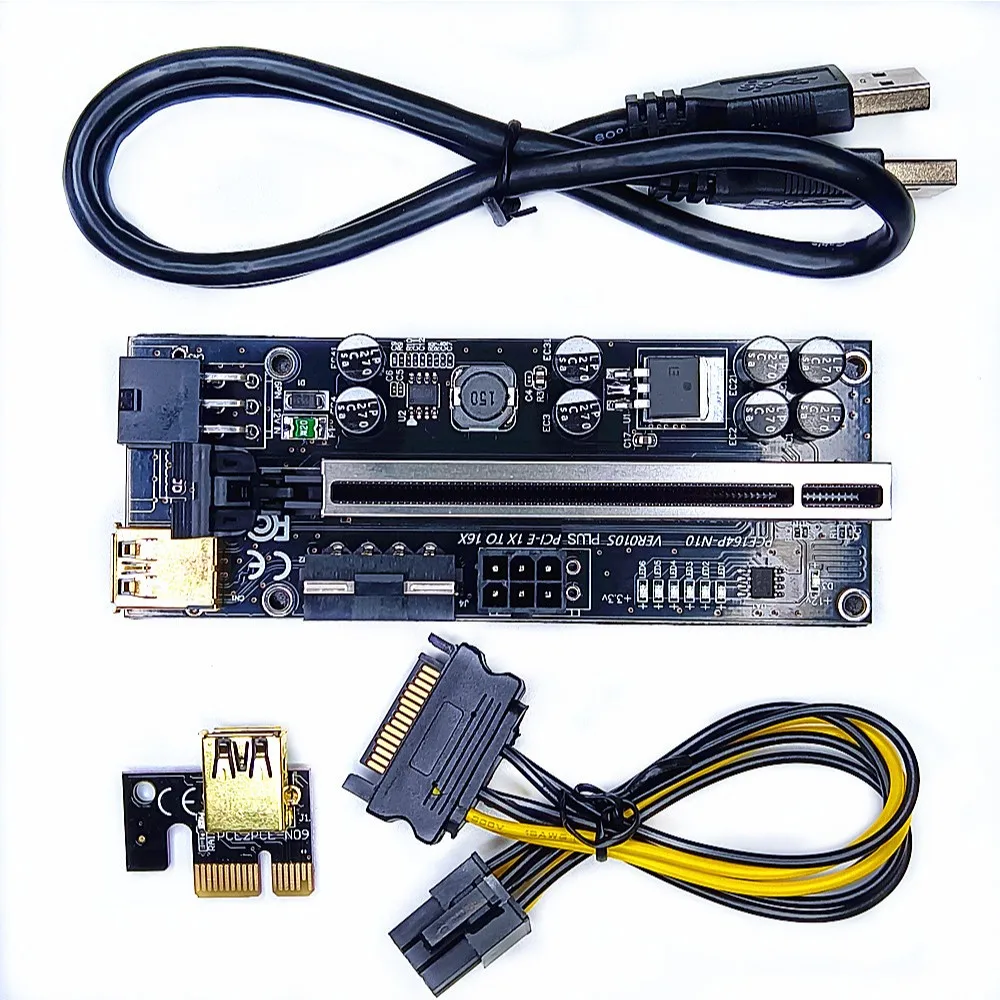 010S Plus/ 010X PCI-E Riser 6Pin 4Pin 6Pin PCI-E 1X to 16X Riser Card with 8 Solid Capacitors