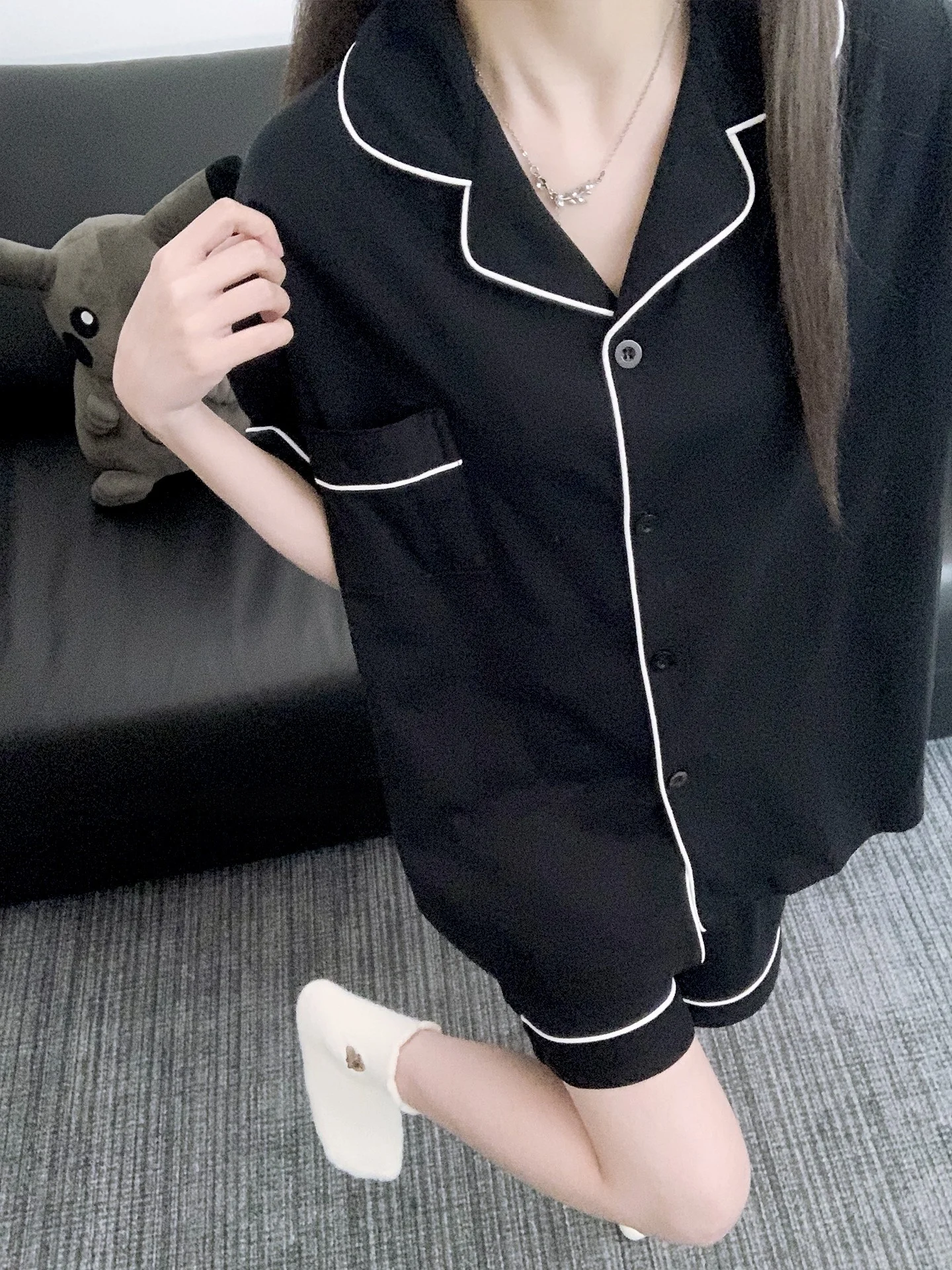 

Черные хлопковые пижамы для пар, шорты с короткими рукавами, комплект домашней одежды, женский летний новый стиль, корейская версия, мужской домашний костюм